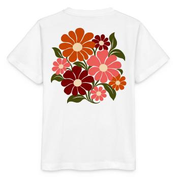 Retro Blumen – Flower Power in Orange und Rosa - Stanley/Stella Kinder T-Shirt MINI CREATOR  - Weiß - Hinten - Maike (125cm)
