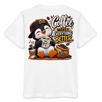 Design Süßer Pinguin Coffee Lover Kaffee macht all - Stanley/Stella Kinder T-Shirt MINI CREATOR  - Weiß - Hinten - Maike (125cm)