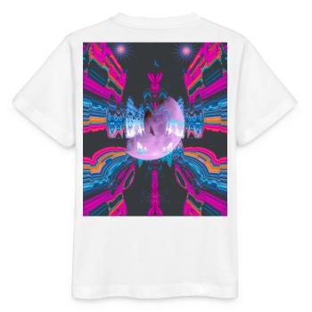 Neon Muster mit Mond und Adler im Zentrum - Stanley/Stella Kinder T-Shirt MINI CREATOR  - Weiß - Hinten - Maike (125cm)