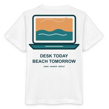 Schreibtisch Heute Strand Morgen - Stanley/Stella Kinder T-Shirt MINI CREATOR  - Weiß - Hinten - Maike (125cm)