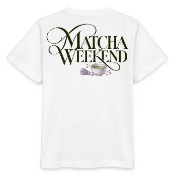 Matcha Wochenende Matcha Weekend Design - Stanley/Stella Kinder T-Shirt MINI CREATOR  - Weiß - Hinten - Maike (125cm)
