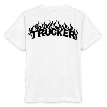 Trucker Schriftzug Flammen - Farbe veränderbar - Stanley/Stella Kinder T-Shirt MINI CREATOR  - Weiß - Hinten - Maike (125cm)