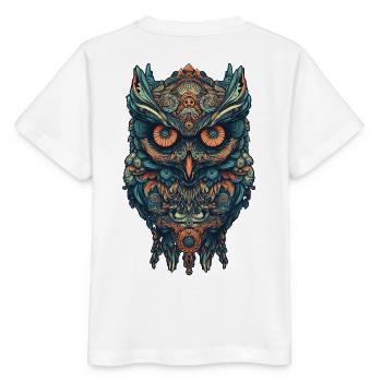 Mythische Boho Eule mit surrealen Mustern - Stanley/Stella Kinder T-Shirt MINI CREATOR  - Weiß - Hinten - Maike (125cm)