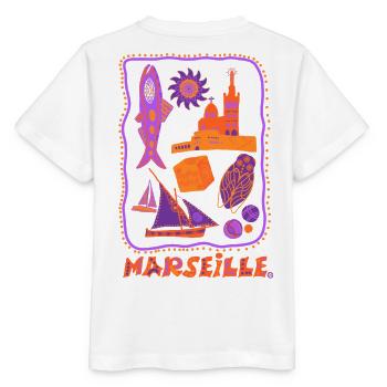 Retro Marseille - Reisen und das Mittelmeer - Stanley/Stella Kinder T-Shirt MINI CREATOR  - Weiß - Hinten - Maike (125cm)