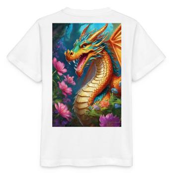 Dragon de Braises dans la Forêt en Fleurs - T-shirt bio MINI CREATOR Stanley/Stella Enfant - blanc - Dos - Maike (125cm)