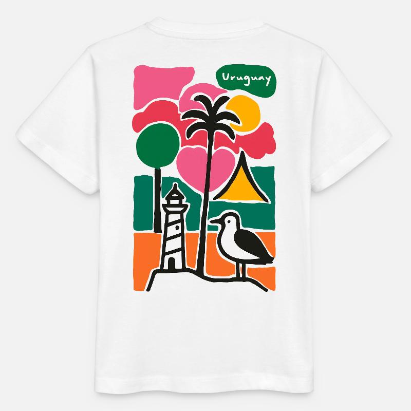Coucher de soleil du phare des palmiers de plage - T-shirt bio MINI CREATOR Stanley/Stella Enfant - blanc