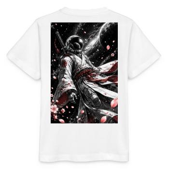 Space Samurai im Kirschblütenkosmos - Stanley/Stella Kinder T-Shirt MINI CREATOR  - Weiß - Hinten - Maike (125cm)