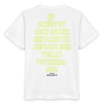 Neon Motivationszitat Potenzial entfalten - Stanley/Stella Kinder T-Shirt MINI CREATOR  - Weiß - Hinten - Maike (125cm)
