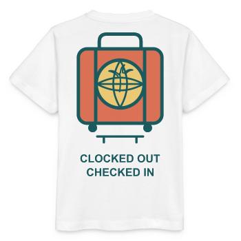 Clocked Out Checked In Koffer - Stanley/Stella Kinder T-Shirt MINI CREATOR  - Weiß - Hinten - Maike (125cm)