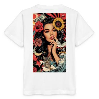 Buntes Pop-Art-Blumenmuster - Stanley/Stella Kinder T-Shirt MINI CREATOR  - Weiß - Hinten - Maike (125cm)