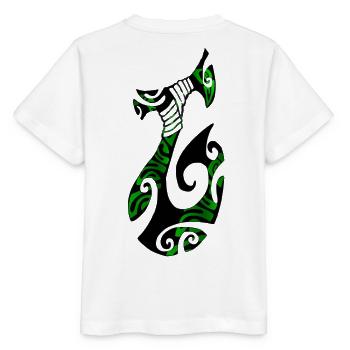 MATAU - Noir (Hameçon polynésien) - T-shirt bio MINI CREATOR Stanley/Stella Enfant - blanc - Dos - Maike (125cm)