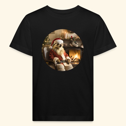 Weihnachtsmannfaultier vor Kamin - Kinder Bio-T-Shirt
