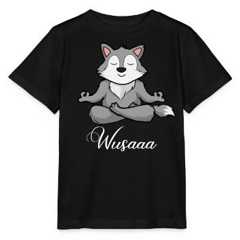 Wolf Auszeit Durchatmen Wusaaa - Stanley/Stella Kinder T-Shirt MINI CREATOR  - Schwarz - Vorne - Mikhail (115cm)