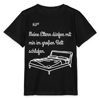Im großen Bett schlafen mit weißer Schrift - Stanley/Stella Kinder T-Shirt MINI CREATOR  - Schwarz - Vorne - Mikhail (115cm)