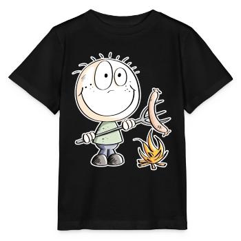 Funny sausage grilling stick figure - Stanley/Stella MINI CREATOR Kids’ T-Shirt - black - Front - Mikhail (115cm)