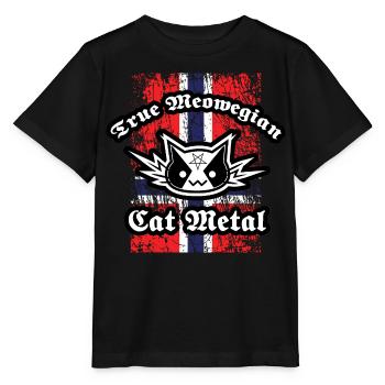 True Meowegian Cat Metal - Norwegische Flagge - Stanley/Stella Kinder T-Shirt MINI CREATOR  - Schwarz - Vorne - Mikhail (115cm)
