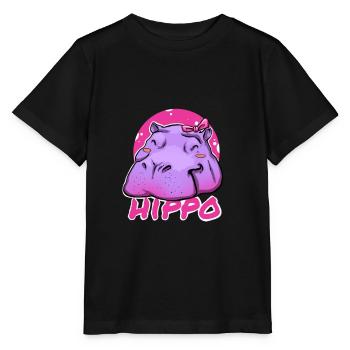 Niedliches Hippo mit rosa Schleife - Stanley/Stella Kinder T-Shirt MINI CREATOR  - Schwarz - Vorne - Mikhail (115cm)