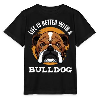 Bulldog Lebensfreude Shirtmotiv - Stanley/Stella Kinder T-Shirt MINI CREATOR  - Schwarz - Vorne - Mikhail (115cm)
