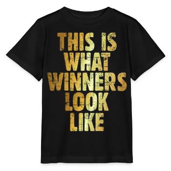 This is what Winners look like Gewinner (Goldgelb) - Stanley/Stella Kinder T-Shirt MINI CREATOR  - Schwarz - Vorne - Mikhail (115cm)