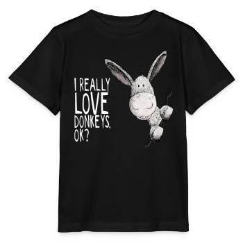 Ich liebe Esel I Spruch I Tiermotiv - Stanley/Stella Kinder T-Shirt MINI CREATOR  - Schwarz - Vorne - Mikhail (115cm)
