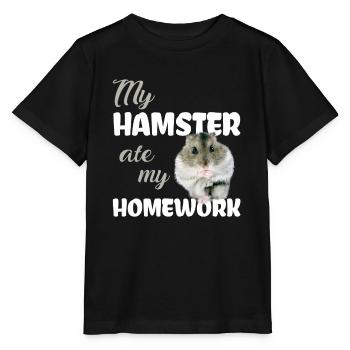 Hamster homework Funny saying - Stanley/Stella MINI CREATOR Kids’ T-Shirt - black - Front - Mikhail (115cm)