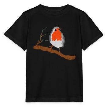 Robin with Magnificent Plumage on Branch - Stanley/Stella MINI CREATOR Kids’ T-Shirt - black - Front - Mikhail (115cm)