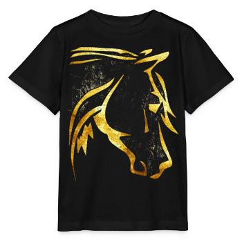 Reiten - Reiter - Pferdekopf - Goldenes Pferd - Stanley/Stella Kinder T-Shirt MINI CREATOR  - Schwarz - Vorne - Mikhail (115cm)