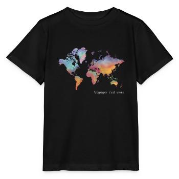 To travel is to live - colored world map - Stanley/Stella MINI CREATOR Kids’ T-Shirt - black - Front - Mikhail (115cm)