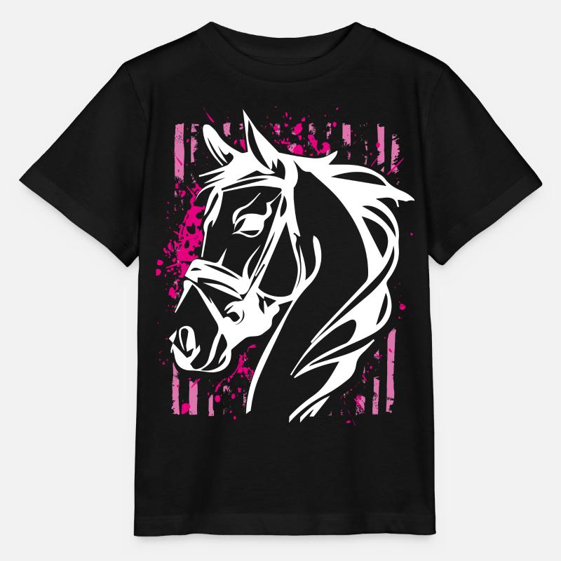 Cheval de style graffiti avec éclaboussure de couleur rose - T-shirt bio MINI CREATOR Stanley/Stella Enfant - noir