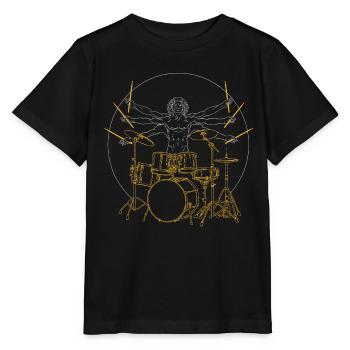 Schlagzeug Da Vinci - Drummer Rock Geschenk - Stanley/Stella Kinder T-Shirt MINI CREATOR  - Schwarz - Vorne - Mikhail (115cm)