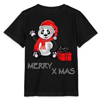 L'ours panda souhaite Joyeux X Mas, Joyeux Noël - T-shirt bio MINI CREATOR Stanley/Stella Enfant - noir - Devant - Mikhail (115cm)
