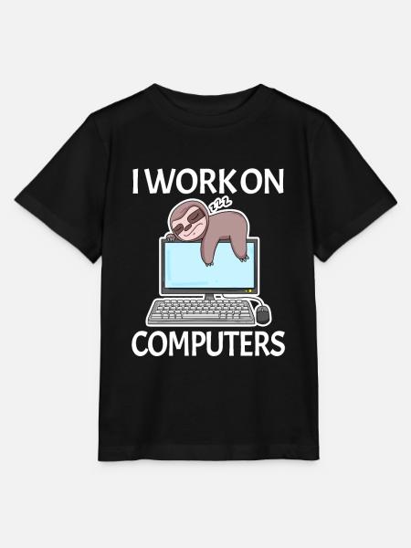 Je travaille sur des ordinateurs ordinateur nerd paresseux drôle - T-shirt bio MINI CREATOR Stanley/Stella Enfant - noir