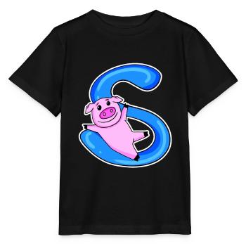 Pig letter S - Stanley/Stella MINI CREATOR Kids’ T-Shirt - black - Front - Mikhail (115cm)