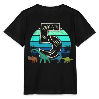 Dinosaur 5 Year Old Gift 5th Birthday Retro - Stanley/Stella MINI CREATOR Kids’ T-Shirt - black - Front - Mikhail (115cm)