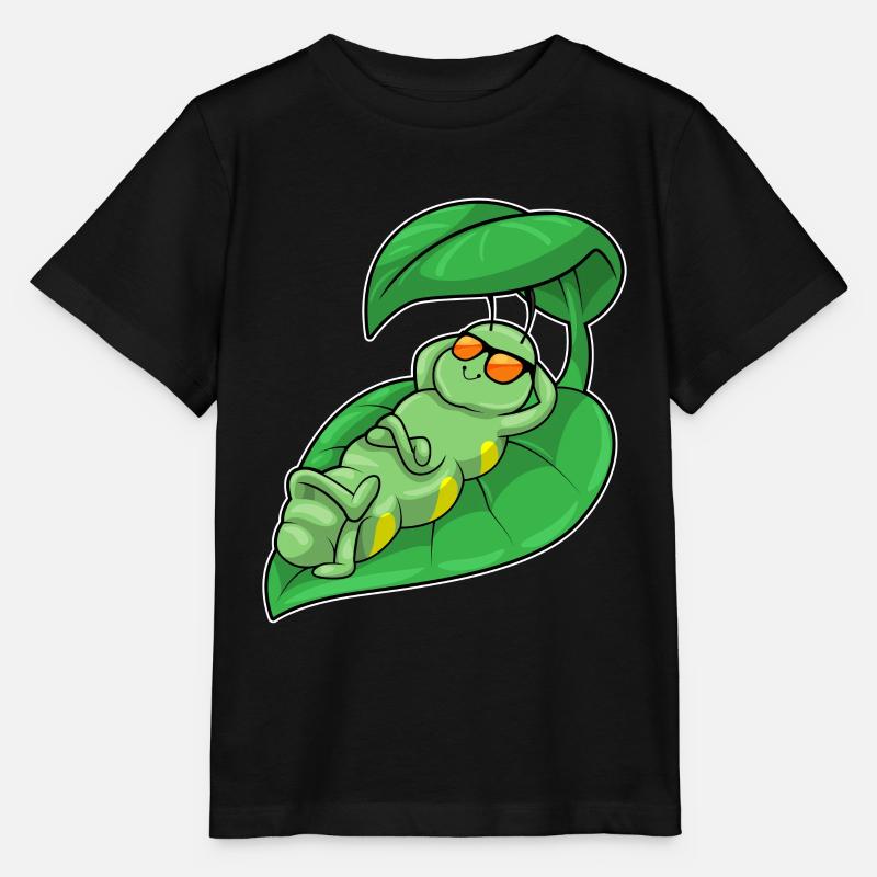 Chenille avec feuille - T-shirt bio MINI CREATOR Stanley/Stella Enfant - noir