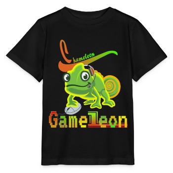 Game Leon . Caméléon avec mouse et oreillette. - T-shirt bio MINI CREATOR Stanley/Stella Enfant - noir - Devant - Mikhail (115cm)