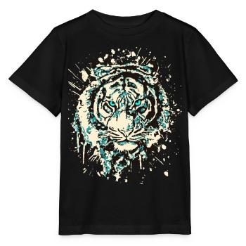 Tiger Katze - Vintage Grunge - Katzenauge Blau - Stanley/Stella Kinder T-Shirt MINI CREATOR  - Schwarz - Vorne - Mikhail (115cm)