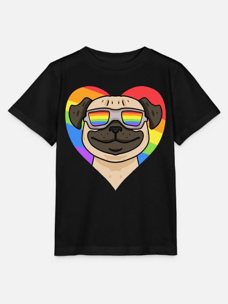 Mops Regenbogen Herz - Stanley/Stella Kinder T-Shirt MINI CREATOR - Schwarz