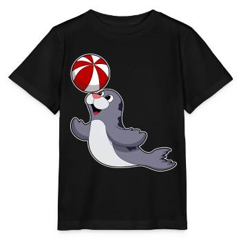 Seehund Schwimmen Wasserball Sommer - Stanley/Stella Kinder T-Shirt MINI CREATOR  - Schwarz - Vorne - Mikhail (115cm)