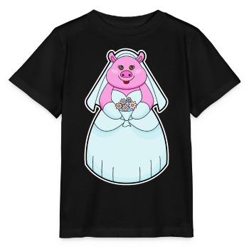 Schwein Braut Schleier Hochzeit - Stanley/Stella Kinder T-Shirt MINI CREATOR  - Schwarz - Vorne - Mikhail (115cm)