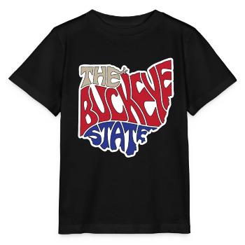 The Buckeye State Ohio Map Word Cloud - Stanley/Stella MINI CREATOR Kids’ T-Shirt - black - Front - Mikhail (115cm)