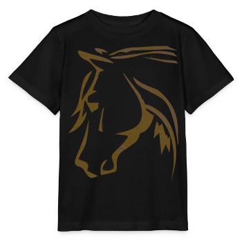 Braunes Pferd - Pferdekopf - Reiter - Ross Reiten - Stanley/Stella Kinder T-Shirt MINI CREATOR  - Schwarz - Vorne - Mikhail (115cm)