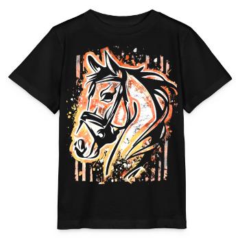 Horse - Colorful Horse's Head - Riding - Rider - Horse - Stanley/Stella MINI CREATOR Kids’ T-Shirt - black - Front - Mikhail (115cm)