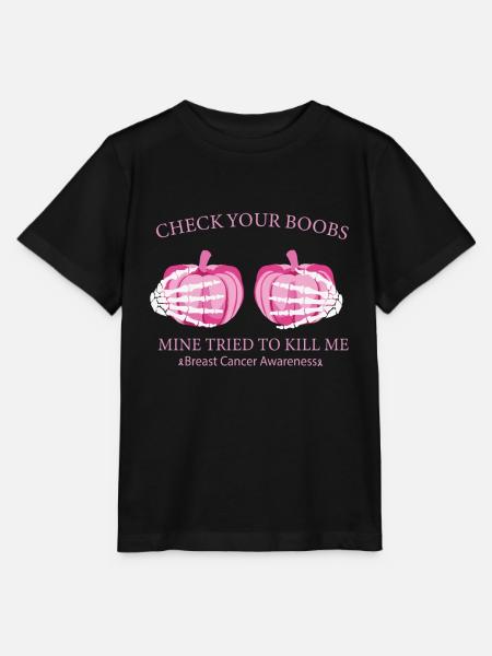Check Your Boobs Breast Cancer Pumpkin - Stanley/Stella MINI CREATOR Kids’ T-Shirt - black