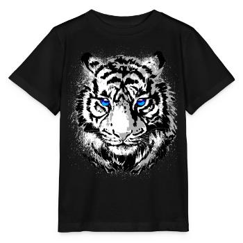 Tigerkopf - Weisser Tiger - Katze Wildkatze - Stanley/Stella Kinder T-Shirt MINI CREATOR  - Schwarz - Vorne - Mikhail (115cm)