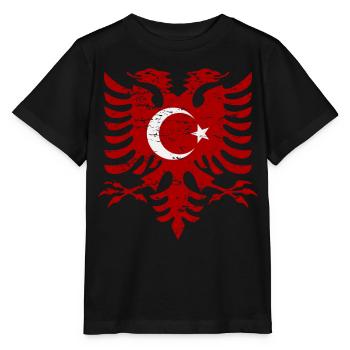 Albanien Türkei Flagge used look - Stanley/Stella Kinder T-Shirt MINI CREATOR  - Schwarz - Vorne - Mikhail (115cm)