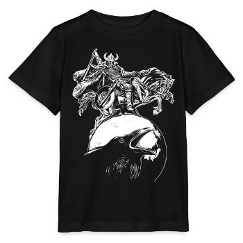 Wikinger zu Ross auf Rabe im Vollmond - Stanley/Stella Kinder T-Shirt MINI CREATOR  - Schwarz - Vorne - Mikhail (115cm)