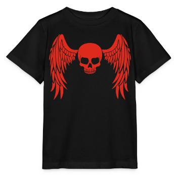 Rot geflügelter Schädel - Stanley/Stella Kinder T-Shirt MINI CREATOR  - Schwarz - Vorne - Mikhail (115cm)