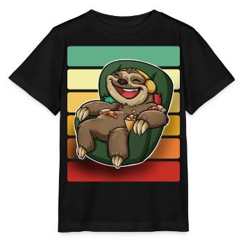 Faultier Sessel Pizza - Stanley/Stella Kinder T-Shirt MINI CREATOR  - Schwarz - Vorne - Mikhail (115cm)