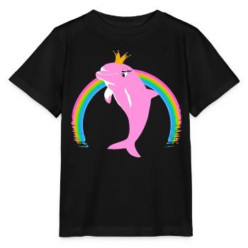 Rainbow Dolphin Golden Crown Pink - Stanley/Stella MINI CREATOR Kids’ T-Shirt - black - Front - Mikhail (115cm)